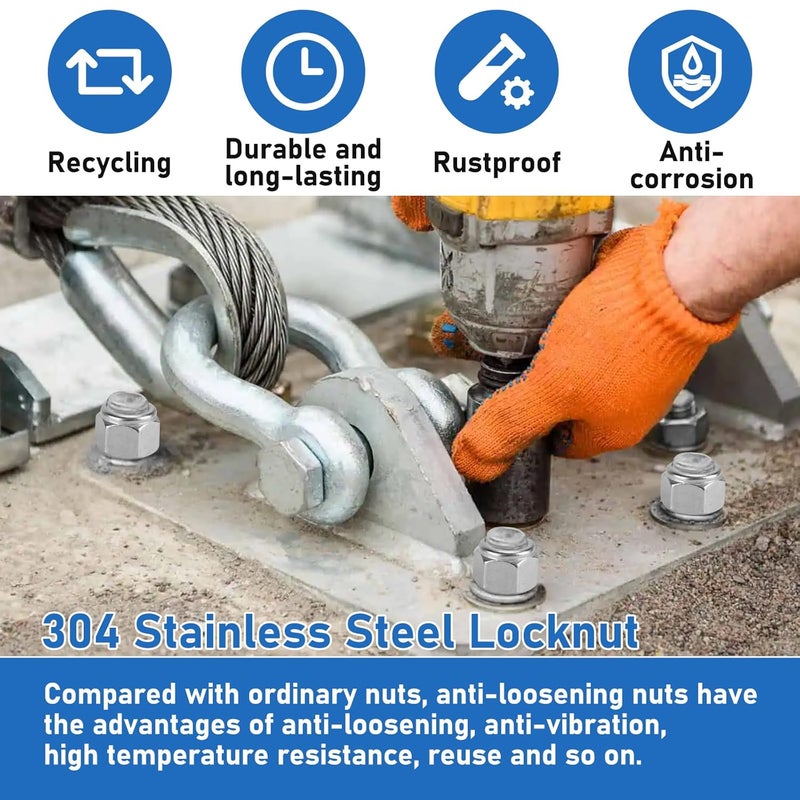 Vmuter 100 Pack 1/4"-20 Inch Lock Nuts, 304 (A2-70) Stainless Steel Nylon Insert Locknuts,Standard Inch Thread Nylock Nuts - Image 4